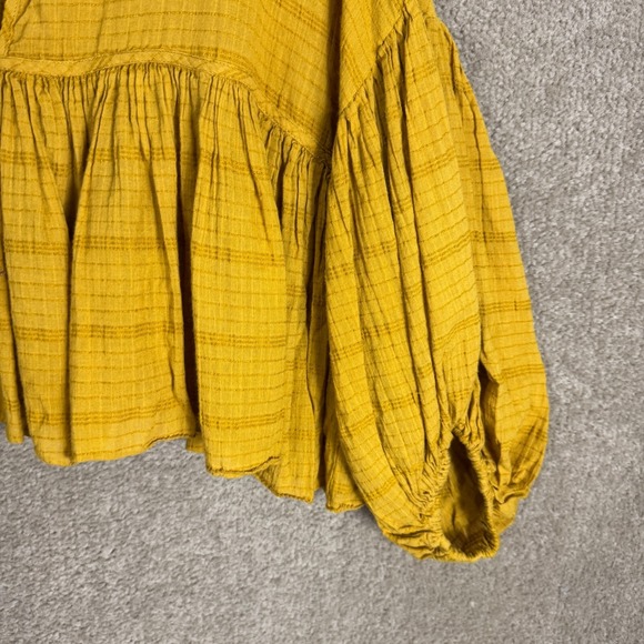 Free People Beaumont Mews Blouse Top Size Small Gold Stripe Balloon Sleeve Boho - Picture 5 of 11